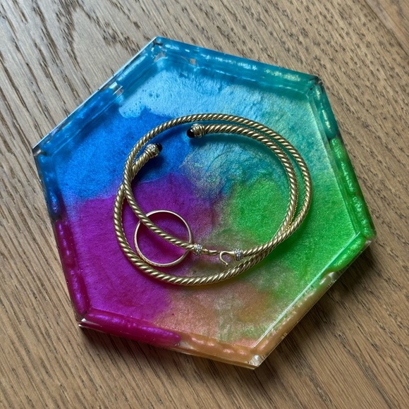 Acrylic Epoxy Jewelry Catchall Tray - Rainbow Metallic - 4” x 4.5” - Custom Made - Picture 1 of 8